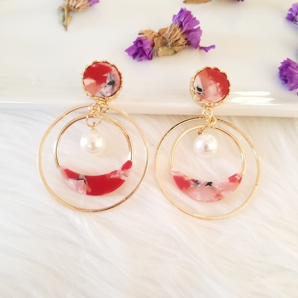 Red Hoop Stud Earrings